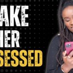 Jessica OS holding a phone smiling, with the words "Make her obssessed" inscribed next to her